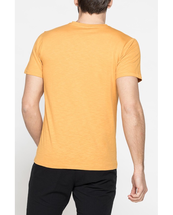 T-SHIRT SCOLLO A V CORTO, CON STAMPA. IN  JERSEY   FIAMMATO DI COTONE