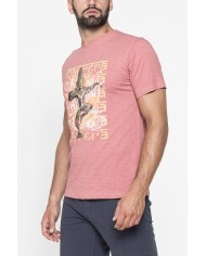 T-SHIRT SCOLLO A V CORTO, CON STAMPA. IN  JERSEY   FIAMMATO DI COTONE