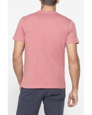 T-SHIRT SCOLLO A V CORTO, CON STAMPA. IN  JERSEY   FIAMMATO DI COTONE