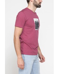 T-SHIRT SCOLLO A V CORTO, CON STAMPA. IN  JERSEY   FIAMMATO DI COTONE