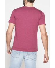 T-SHIRT SCOLLO A V CORTO, CON STAMPA. IN  JERSEY   FIAMMATO DI COTONE