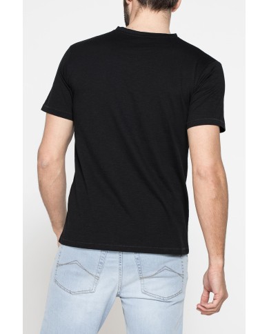 T-SHIRT SCOLLO A V CORTO, CON STAMPA. IN  JERSEY   FIAMMATO DI COTONE