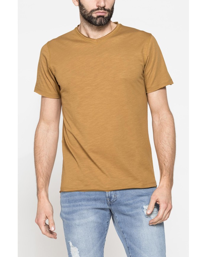 T-SHIRT MANICA CORTA IN JERSEY SLUB CON SCOLLO V