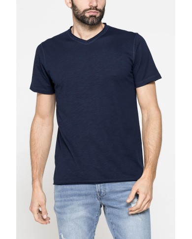 T-SHIRT MANICA CORTA IN JERSEY SLUB CON SCOLLO V