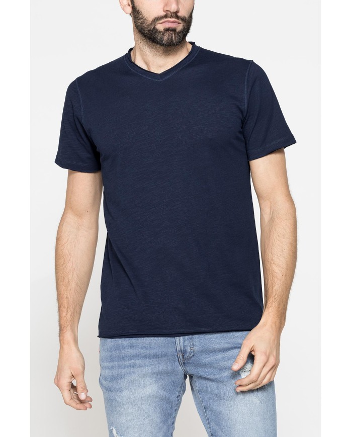 T-SHIRT MANICA CORTA IN JERSEY SLUB CON SCOLLO V