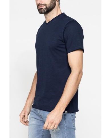 T-SHIRT MANICA CORTA IN JERSEY SLUB CON SCOLLO V