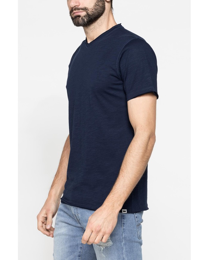 T-SHIRT MANICA CORTA IN JERSEY SLUB CON SCOLLO V