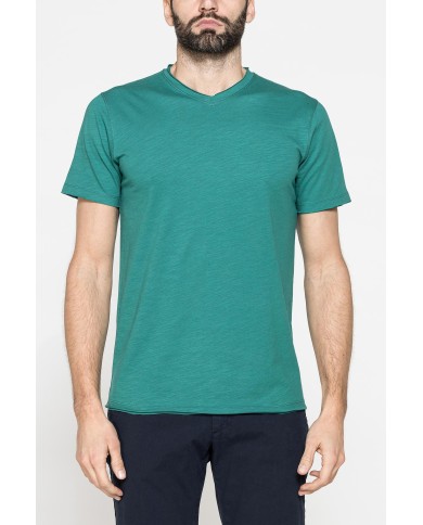 T-SHIRT MANICA CORTA IN JERSEY SLUB CON SCOLLO V