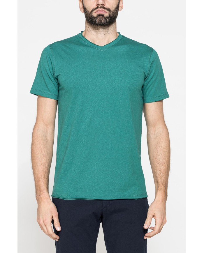 T-SHIRT MANICA CORTA IN JERSEY SLUB CON SCOLLO V