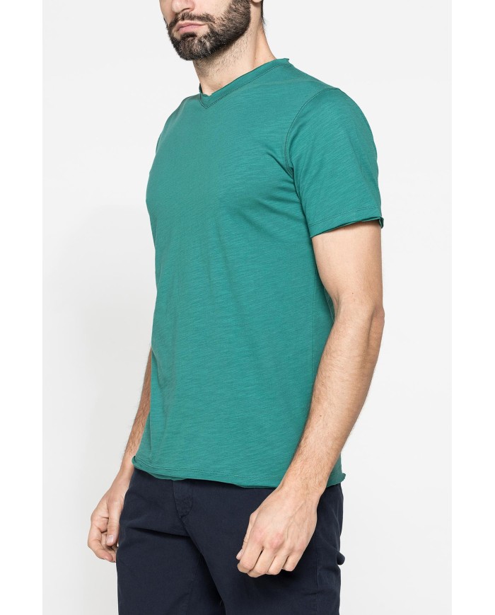 T-SHIRT MANICA CORTA IN JERSEY SLUB CON SCOLLO V