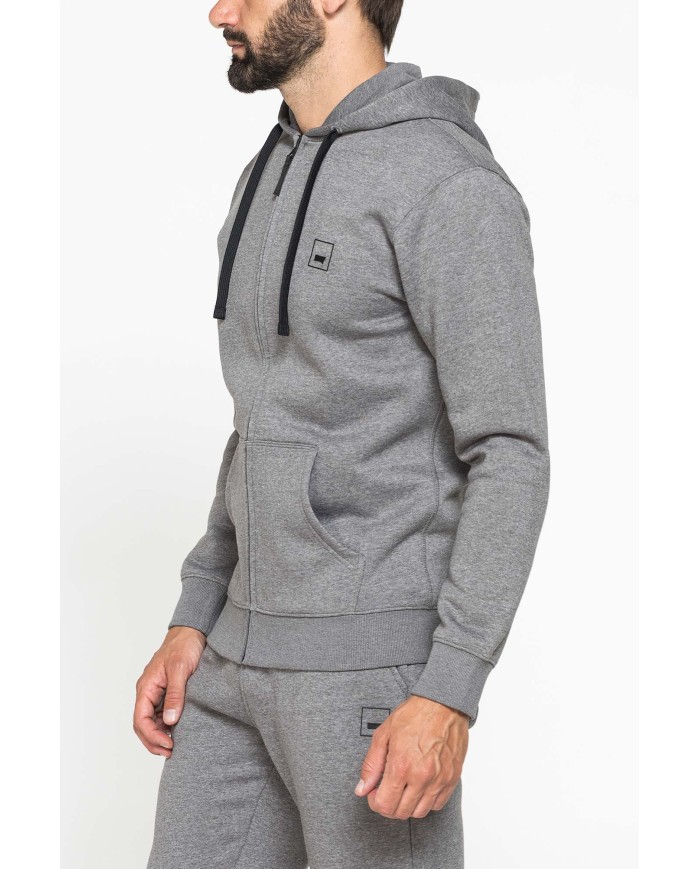 FELPA PESANTE GARZATA CON CAPPUCCIO E ZIP
