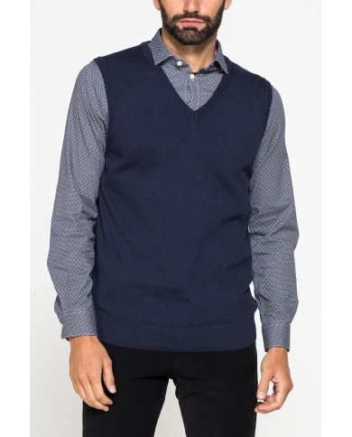 GILET SCOLLO A V IN COTONE ORGANICO E LANA MERINO