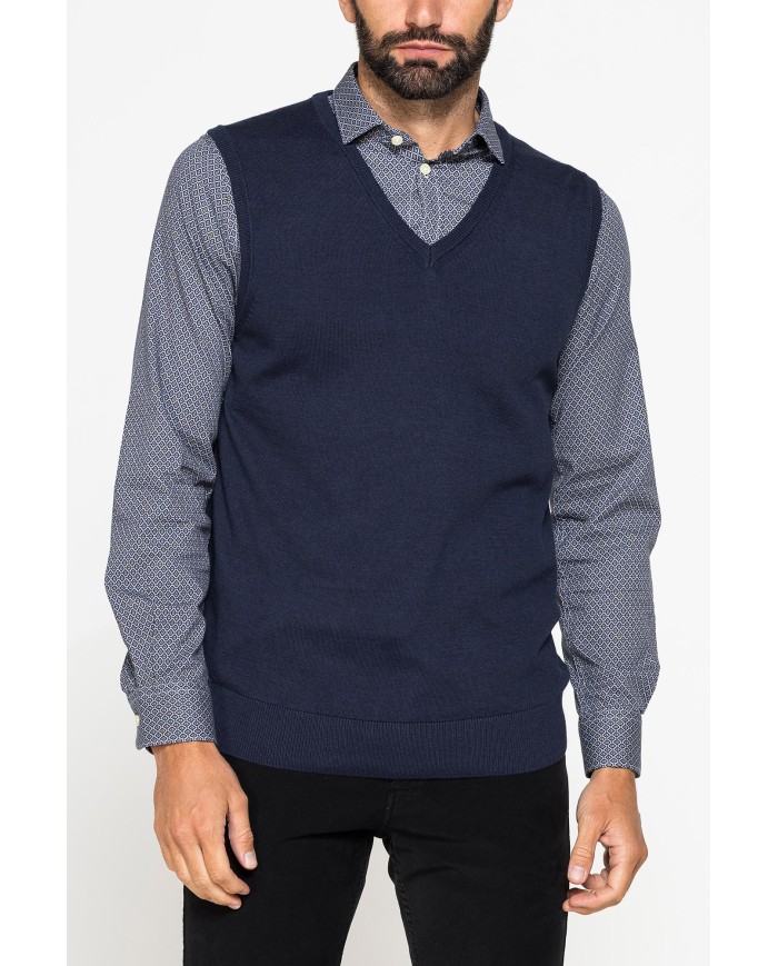 GILET SCOLLO A V IN COTONE ORGANICO E LANA MERINO