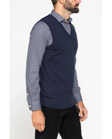 GILET SCOLLO A V IN COTONE ORGANICO E LANA MERINO