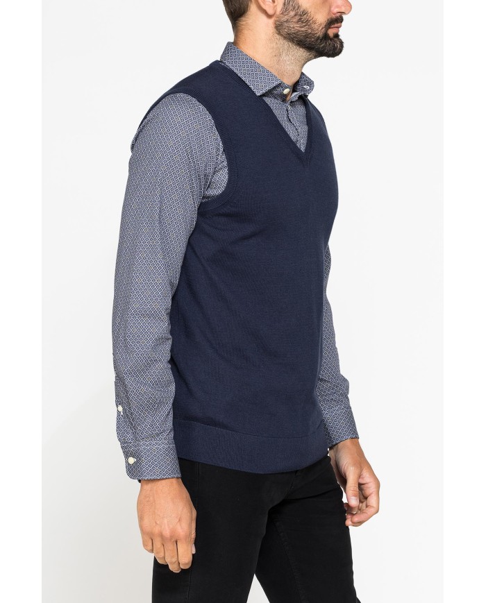 GILET SCOLLO A V IN COTONE ORGANICO E LANA MERINO