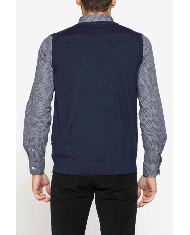 GILET SCOLLO A V IN COTONE ORGANICO E LANA MERINO