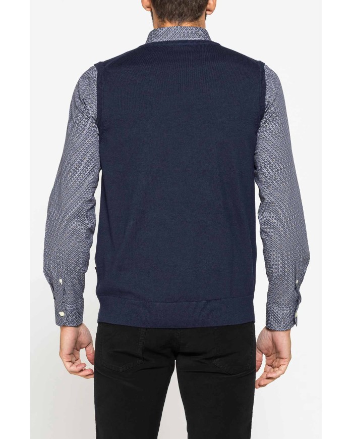 GILET SCOLLO A V IN COTONE ORGANICO E LANA MERINO