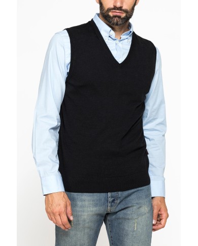 GILET SCOLLO A V IN COTONE ORGANICO E LANA MERINO