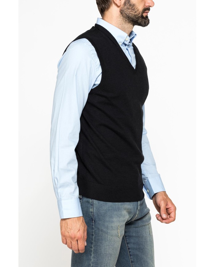 GILET SCOLLO A V IN COTONE ORGANICO E LANA MERINO