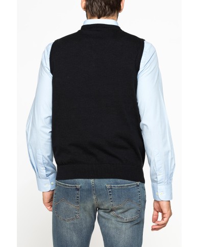 GILET SCOLLO A V IN COTONE ORGANICO E LANA MERINO