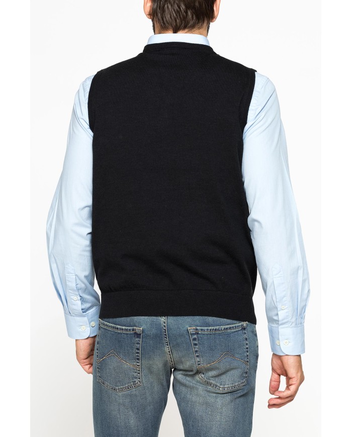 GILET SCOLLO A V IN COTONE ORGANICO E LANA MERINO