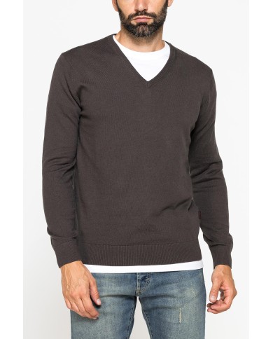 MAGLIA SCOLLO A V IN COTONE ORGANICO E LANA MERINO