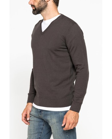 MAGLIA SCOLLO A V IN COTONE ORGANICO E LANA MERINO