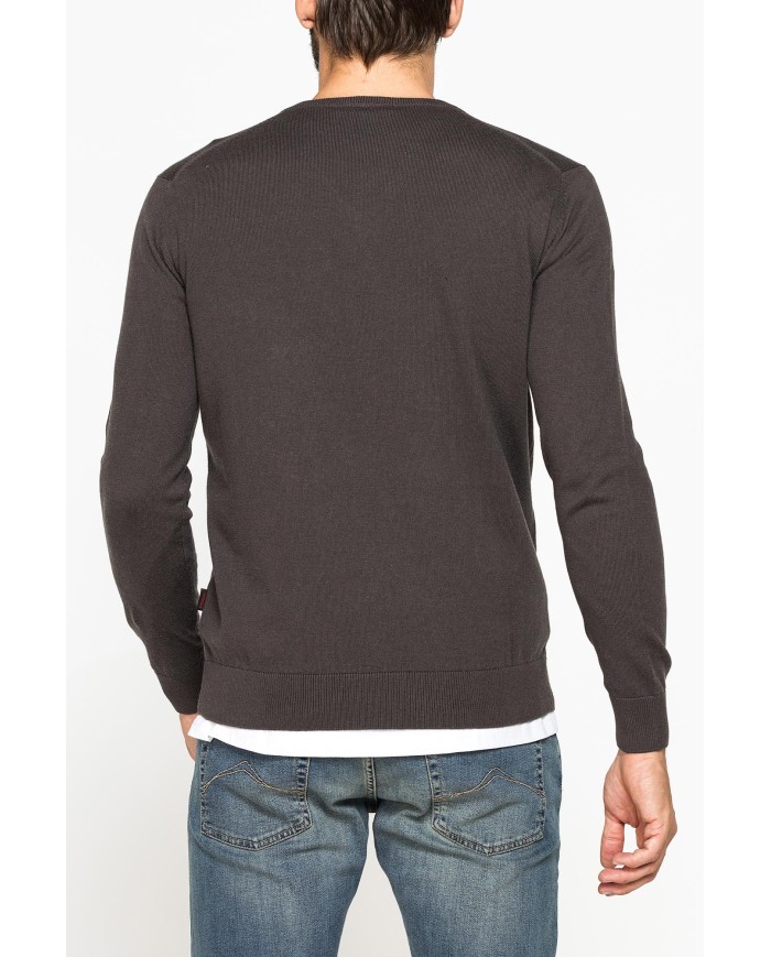 MAGLIA SCOLLO A V IN COTONE ORGANICO E LANA MERINO