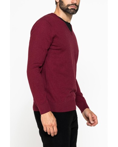 MAGLIA SCOLLO A V IN COTONE ORGANICO E LANA MERINO