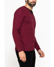 MAGLIA SCOLLO A V IN COTONE ORGANICO E LANA MERINO