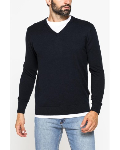 MAGLIA SCOLLO A V IN COTONE ORGANICO E LANA MERINO