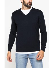 MAGLIA SCOLLO A V IN COTONE ORGANICO E LANA MERINO