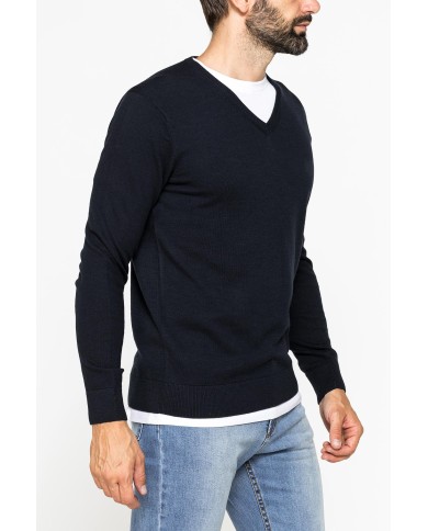 MAGLIA SCOLLO A V IN COTONE ORGANICO E LANA MERINO