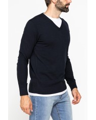 MAGLIA SCOLLO A V IN COTONE ORGANICO E LANA MERINO