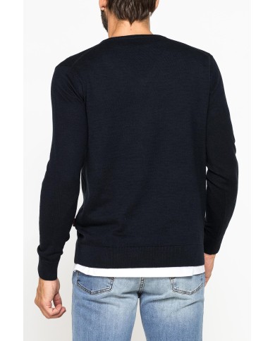 MAGLIA SCOLLO A V IN COTONE ORGANICO E LANA MERINO