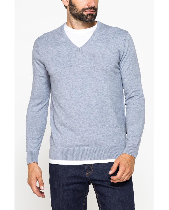 MAGLIA SCOLLO A V IN COTONE ORGANICO E LANA MERINO