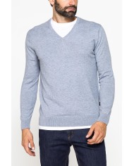 MAGLIA SCOLLO A V IN COTONE ORGANICO E LANA MERINO