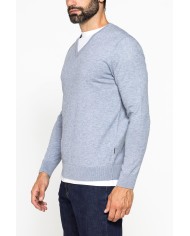 MAGLIA SCOLLO A V IN COTONE ORGANICO E LANA MERINO