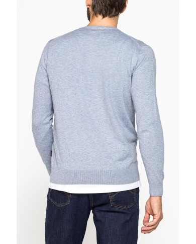 MAGLIA SCOLLO A V IN COTONE ORGANICO E LANA MERINO