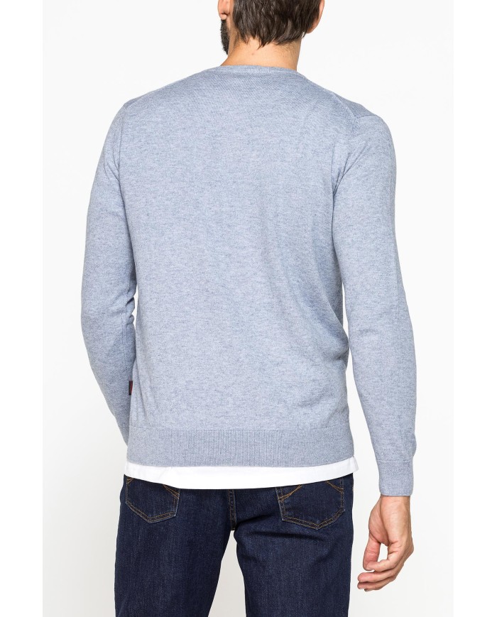 MAGLIA SCOLLO A V IN COTONE ORGANICO E LANA MERINO