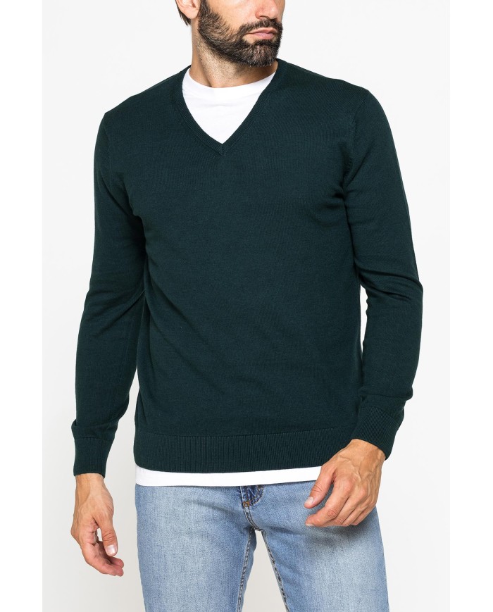 MAGLIA SCOLLO A V IN COTONE ORGANICO E LANA MERINO