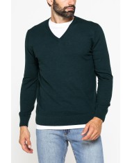 MAGLIA SCOLLO A V IN COTONE ORGANICO E LANA MERINO