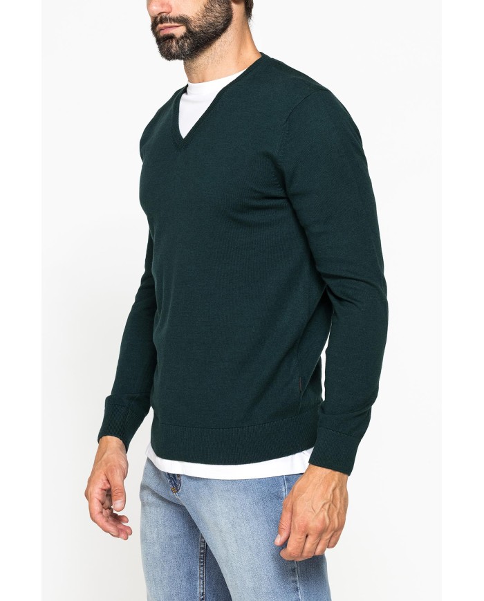 MAGLIA SCOLLO A V IN COTONE ORGANICO E LANA MERINO