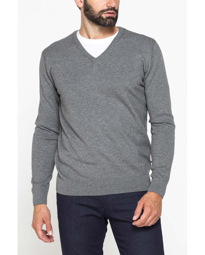 MAGLIA SCOLLO A V IN COTONE ORGANICO E LANA MERINO