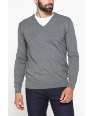 MAGLIA SCOLLO A V IN COTONE ORGANICO E LANA MERINO