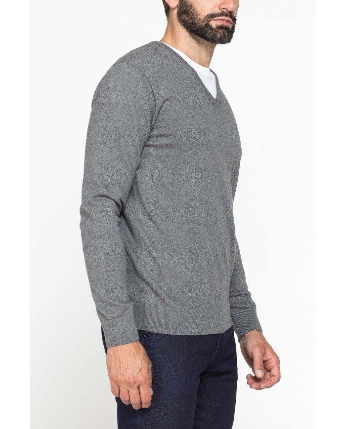 MAGLIA SCOLLO A V IN COTONE ORGANICO E LANA MERINO
