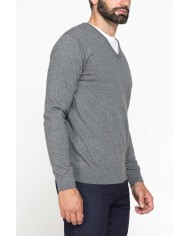 MAGLIA SCOLLO A V IN COTONE ORGANICO E LANA MERINO