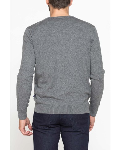 MAGLIA SCOLLO A V IN COTONE ORGANICO E LANA MERINO