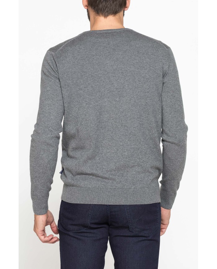 MAGLIA SCOLLO A V IN COTONE ORGANICO E LANA MERINO