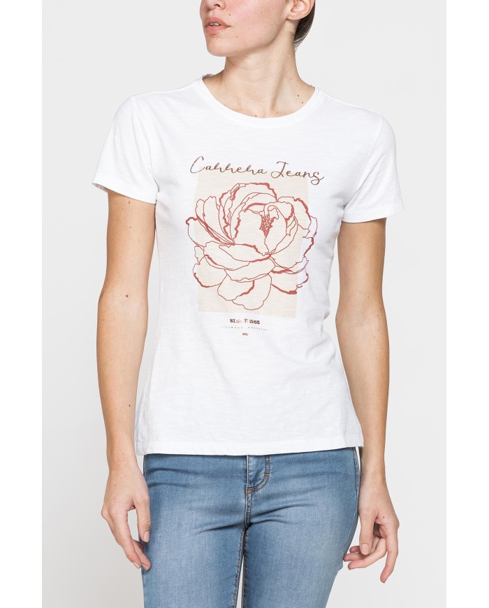 T-SHIRT CON STAMPA IN JERSEY SLUB DI PURO COTONE
